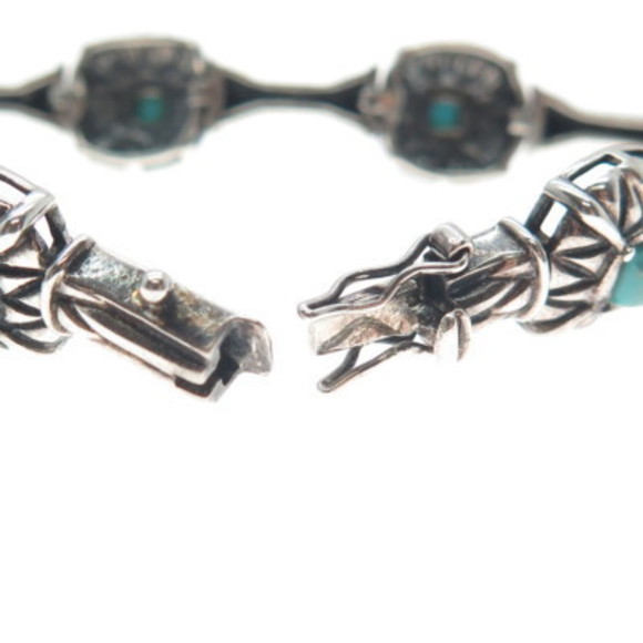 ROSS SIMONS 925 Sterling Silver Vintage Real Turquoise Station Bracelet 7.25